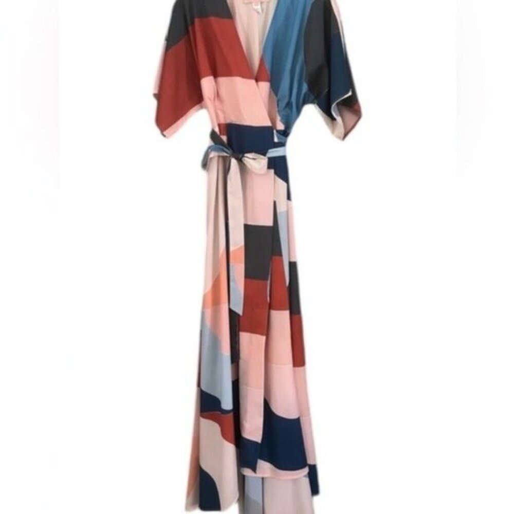 Hutch Anthropologie Geometric Gemma Wrap Maxi Dress X- Small XS Blue Orange - Picture 4 of 4